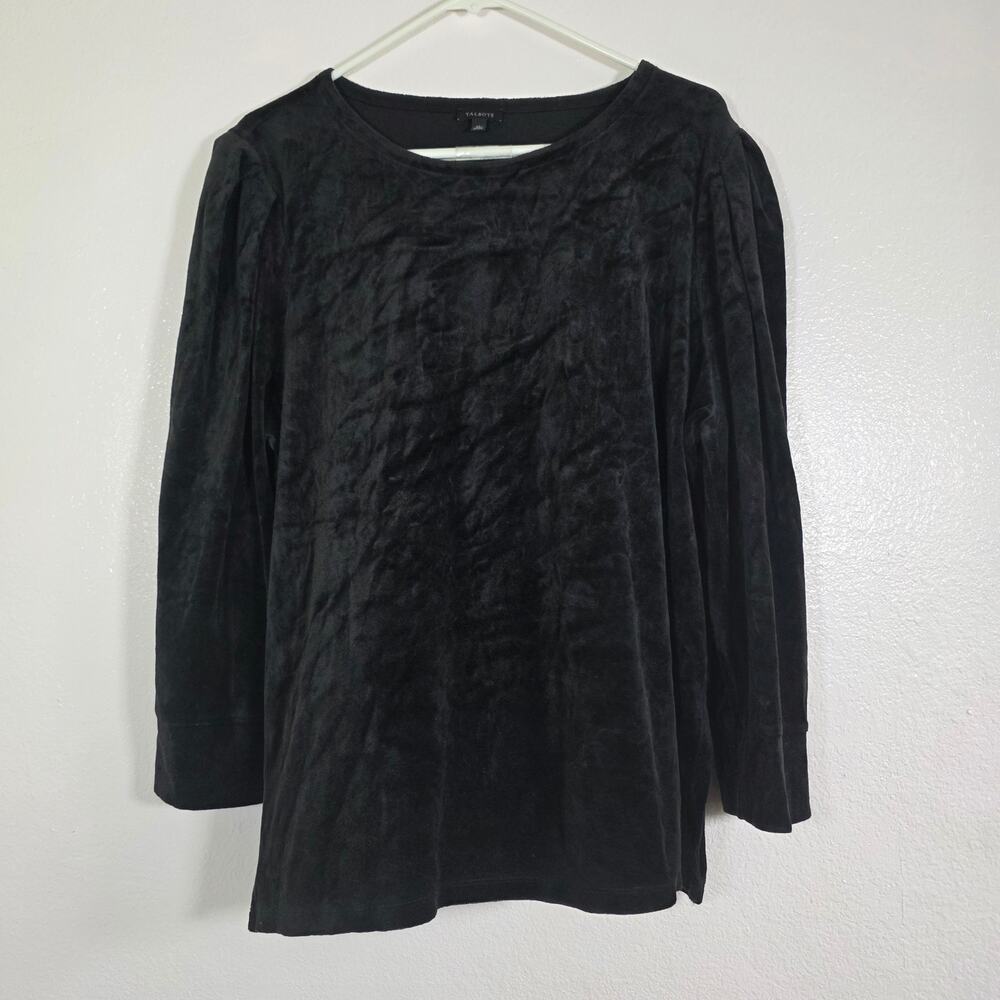 Talbots Black Textured Stretch Knit Long Sleeve Top Womens XL